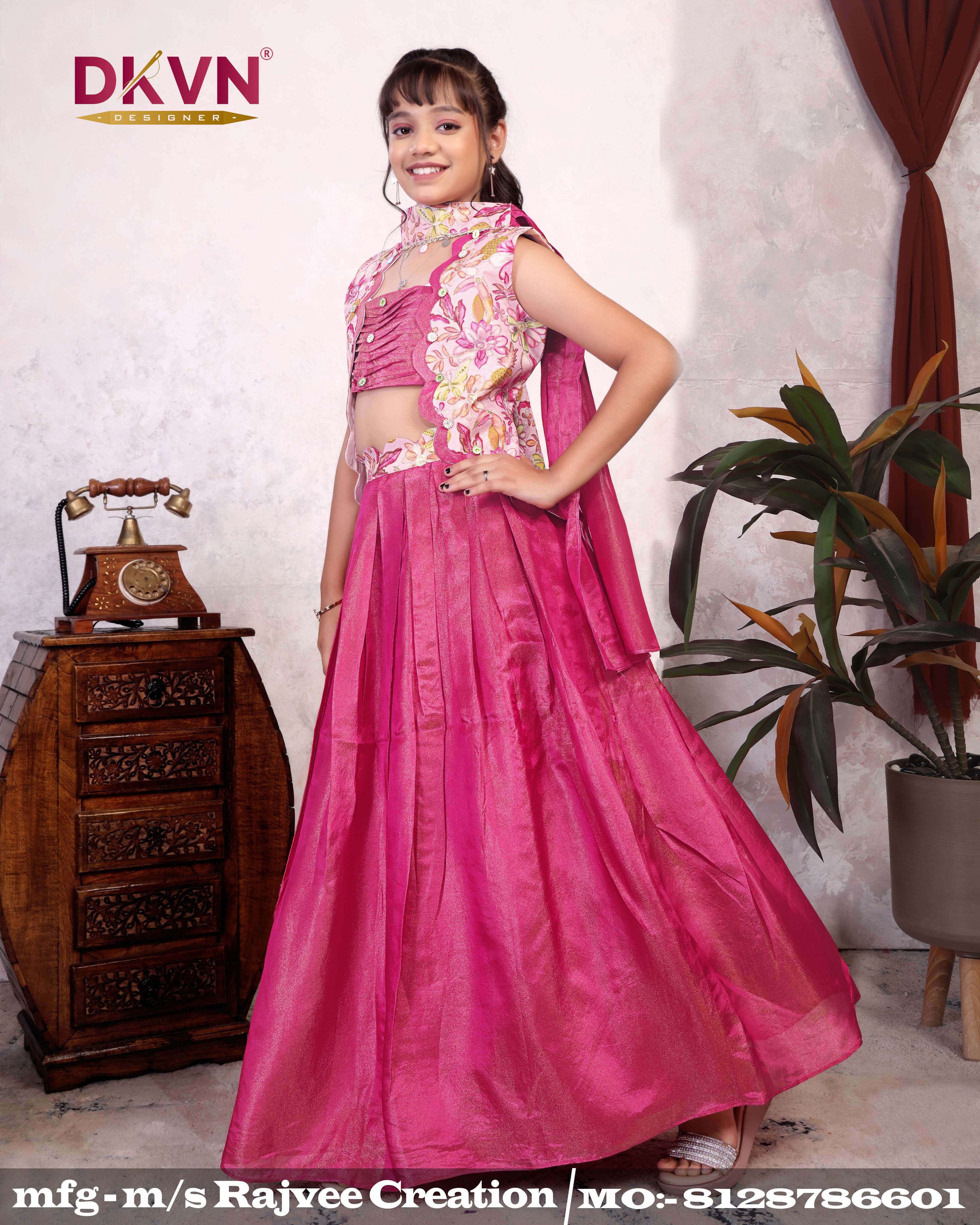 Rosy Radiance Kids Ethnic Lehenga and Choli With Jacket - Image 2